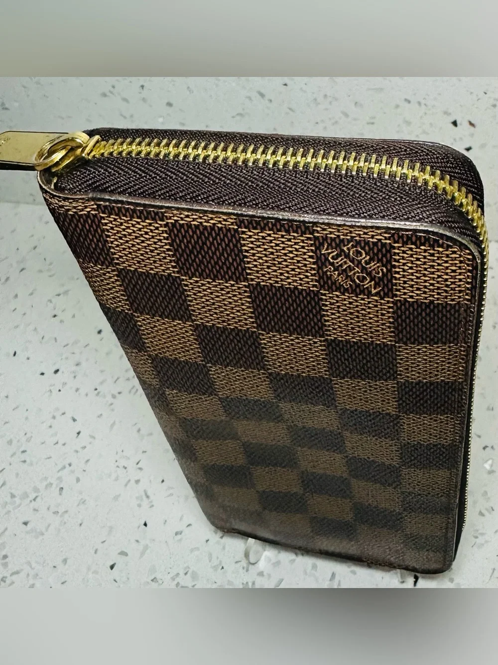 Louis Vuitton Damier Ebene Zippy Coin Purse Wallet Brown Canvas Gold Hardware